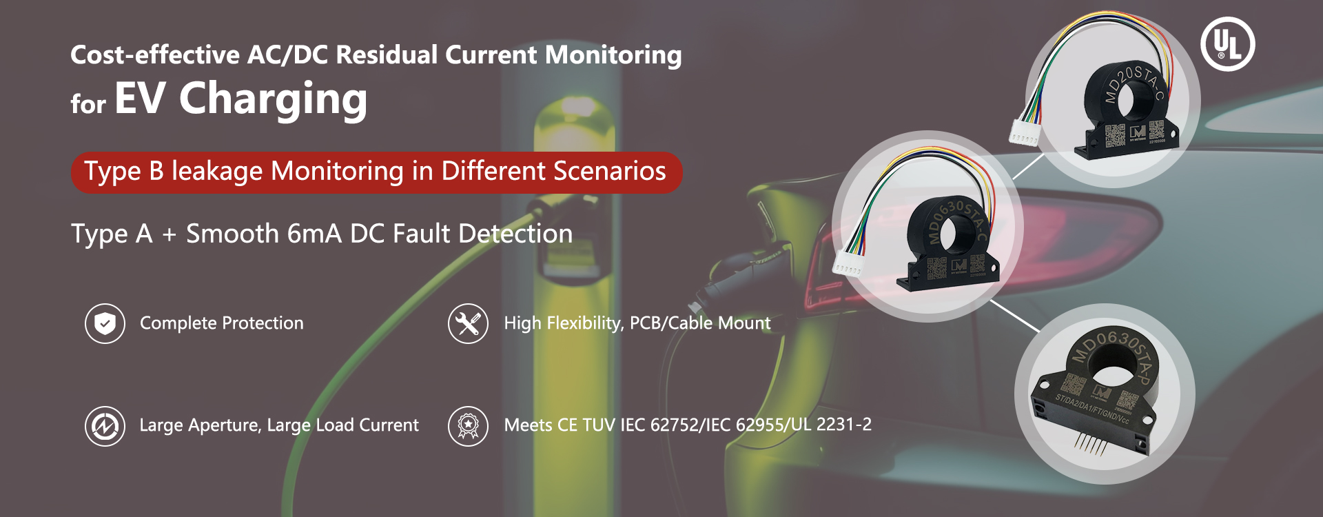 RCD AC 30mA DC 6mA, Leakage Current Sensor, Residual Current Monitoring, Type B RCD