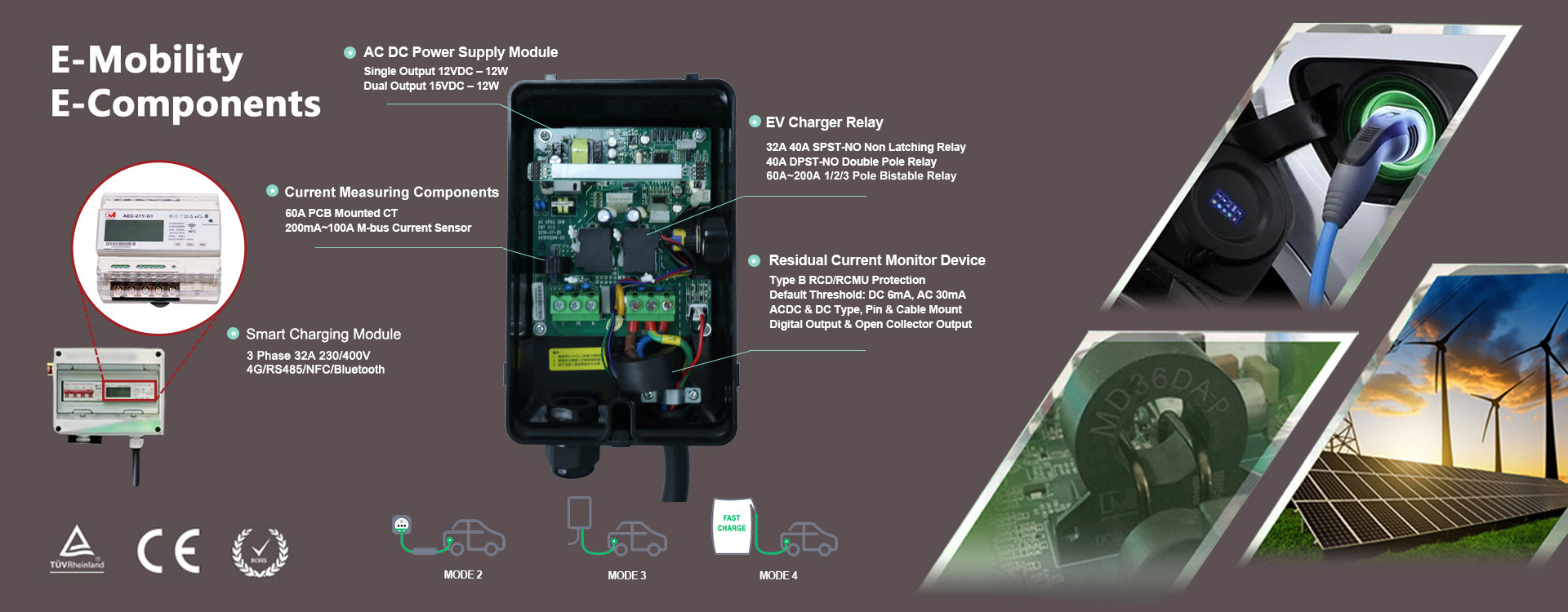 EV Charging Components, Residual Current Sensor, EV Relay, CT, AC DC Power Module