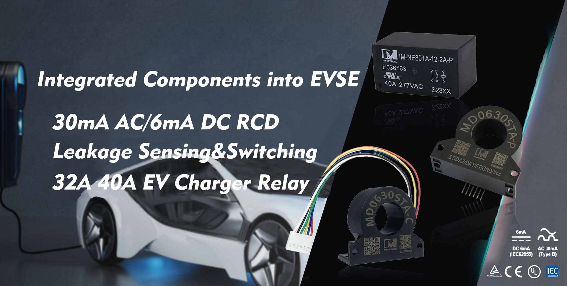 MD0630STA-C IEC62955 UL2231 Integrated RCD Sensor Cable Mount RDC-DD DC 6mA Leakage Detection Device