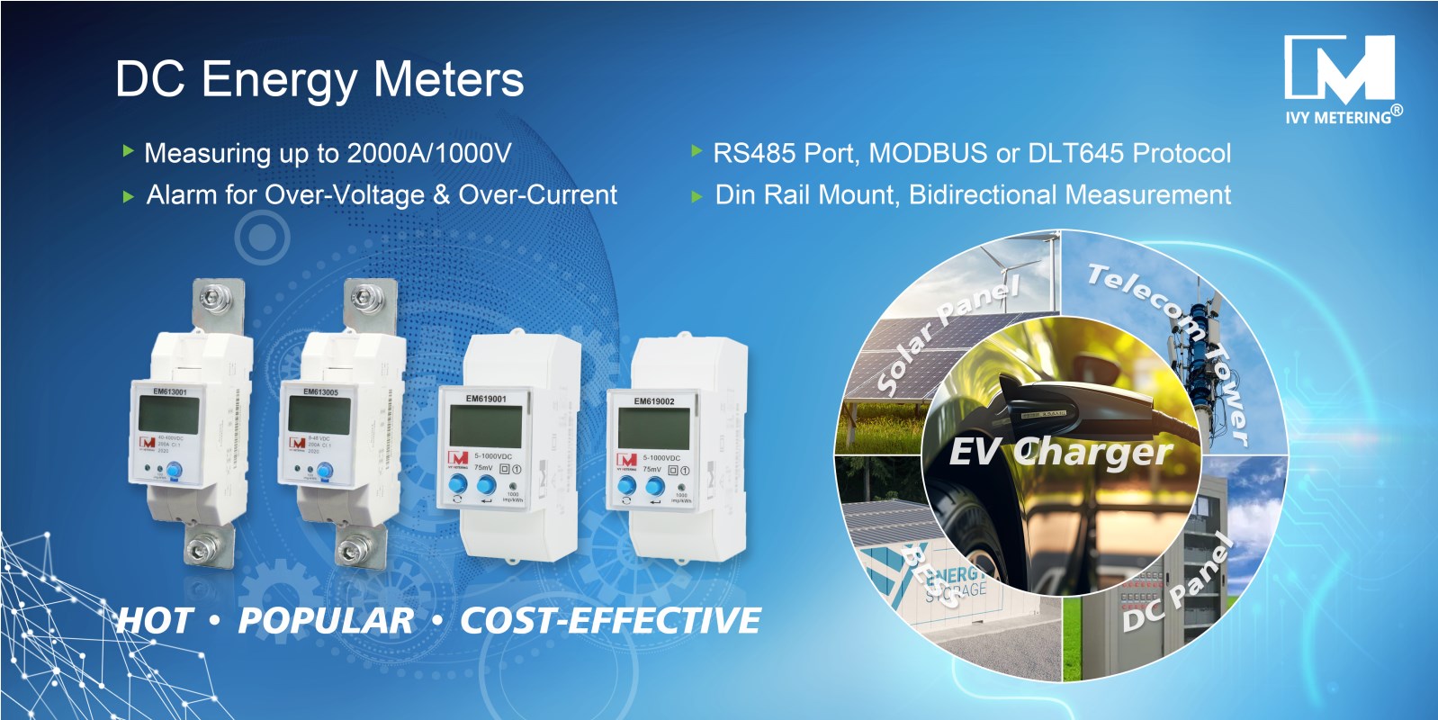 EM613001 Din Rail 200A 40-400VDC Data Logger RS485 Solar DC Shunt Energy Meter for Base Station