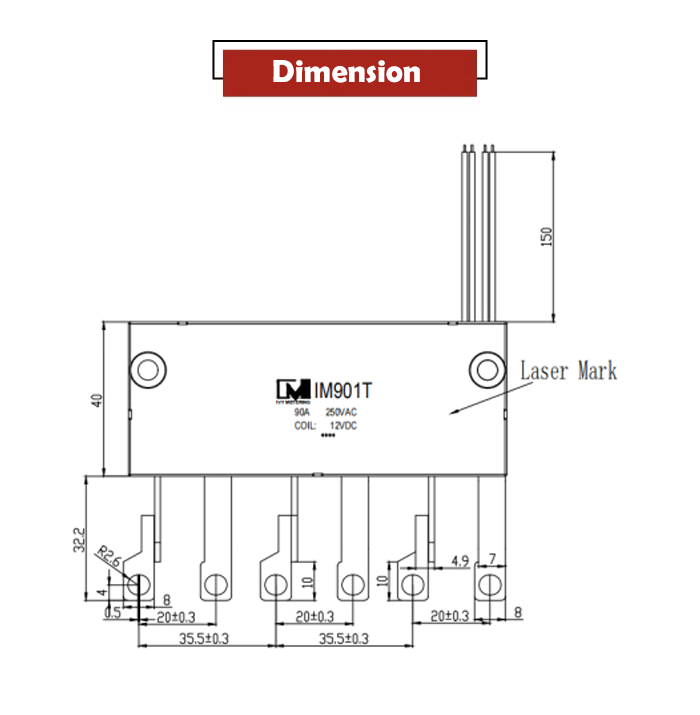 IM901T 90A 250VAC Dual Coil 12VDC 3 Phase Magnetic Immunity 500mT Power Latching Relay with CT Shunt