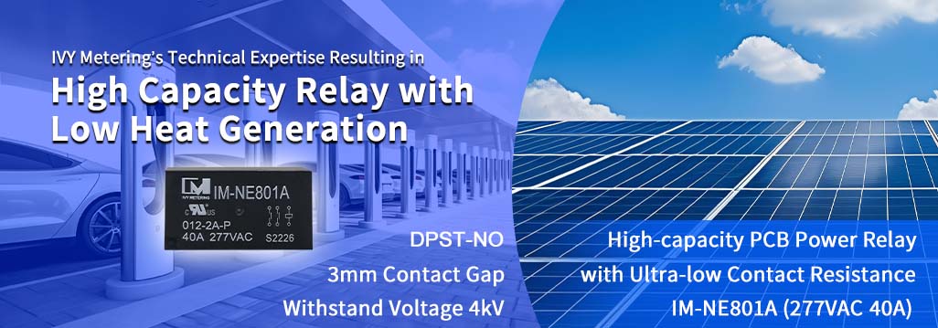 IM-NE801A IEC61810-1 40A 277VAC Coil 12VDC 2 Pole DPST-NO PCB Power Relay for 1PH 32A AC Charger