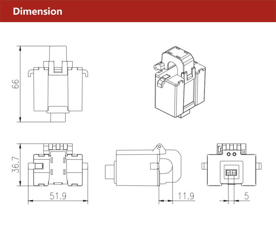 D129072 100A Over-current Alarm M-bus AC Sensor Split Core Current Transformer for EV Charger