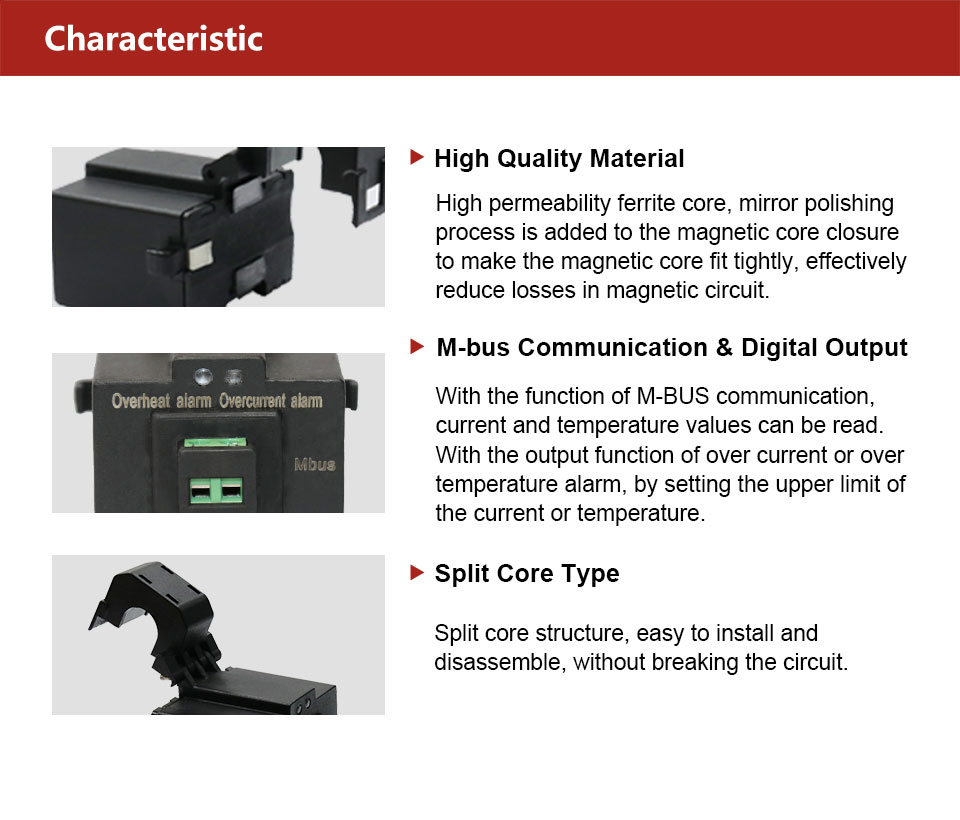 D129072 100A Over-current Alarm M-bus AC Sensor Split Core Current Transformer for EV Charger