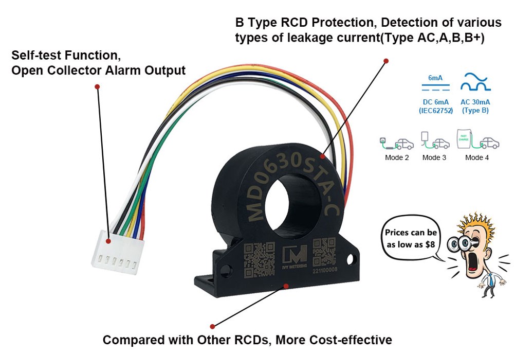 MD0630STA-C IEC62752 IEC62955 30mA AC 6mA DC Type B Leakage Protection EV RCD for AC Charger Project