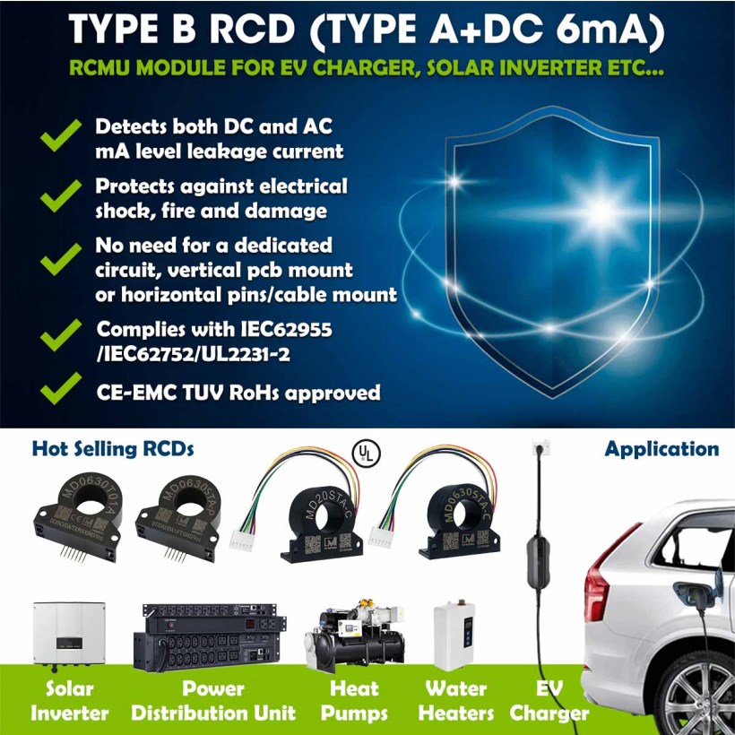 MD0630STA-C IEC62752 IS17017 Low-cost Type A RCD 30mA AC Leakage Sensing ZCT Transformer for Type 2 Charger