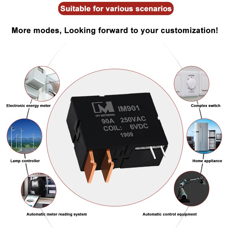 IM901 IEC62055-31 UC2 90A 250VAC Double Coil 12V Magnetic Latching Relay for Electricity Meter