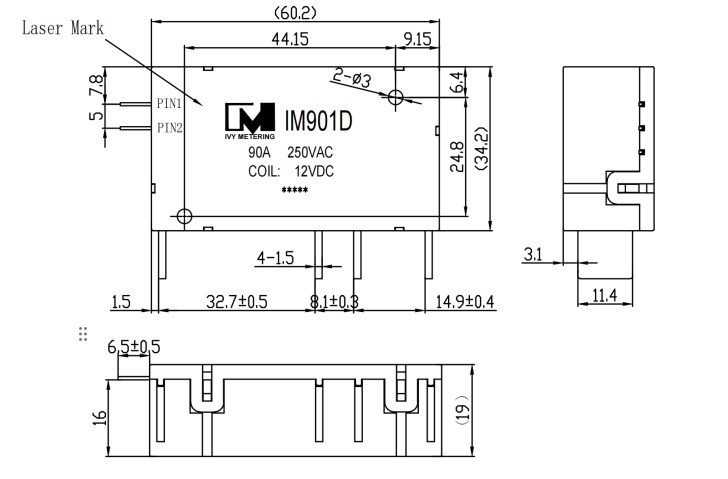 IM901D IEC62052-31 UC2 90A Single Dual Coil 2 Phase Double Pole Latching Relay for Smart Meter