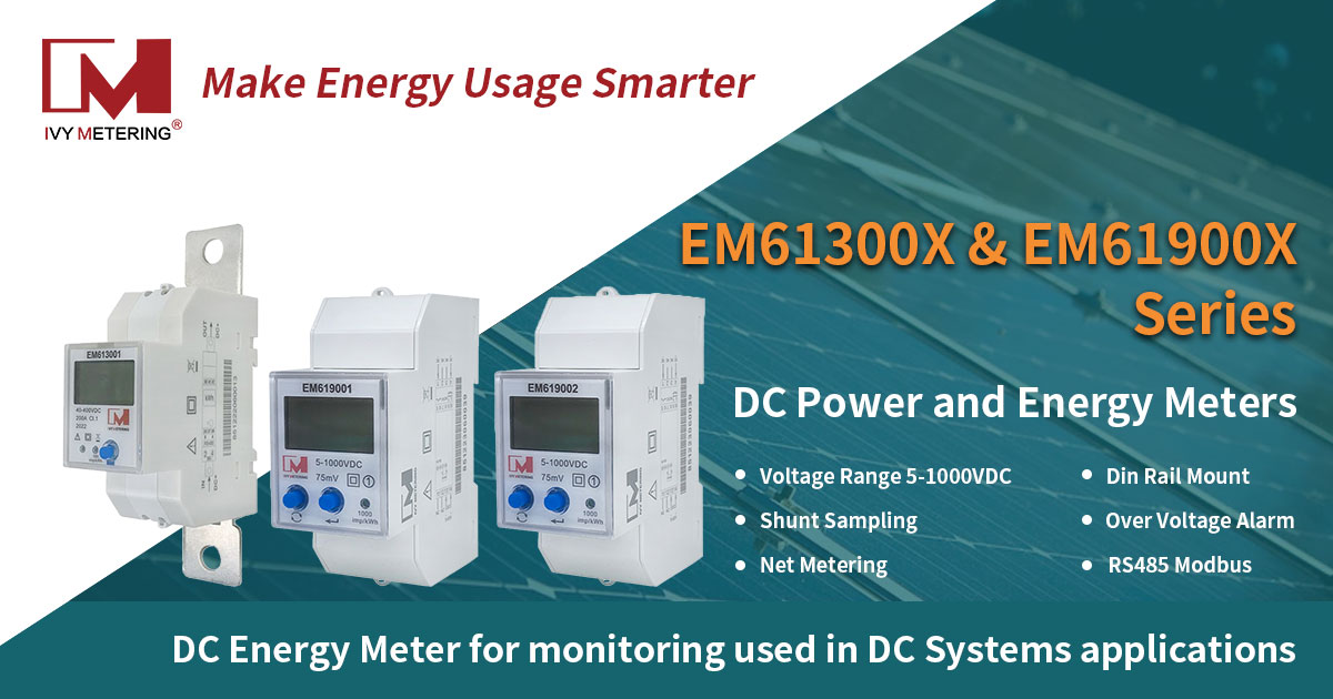 EM613001 PV Panels 40-400V Voltage Amp Kwh Monitoring DC Din Rail Energy Meter with RS485