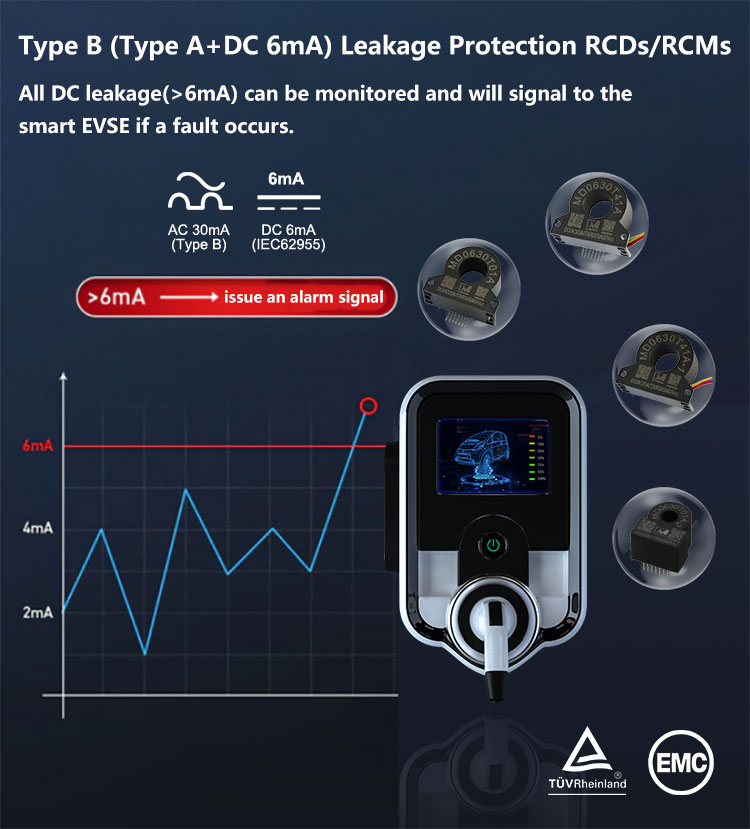 MD0630T41A IEC61851 EV Mode 3 30mA AC 6mA DC Type B RCD Protection Leakage Residual Current Detector