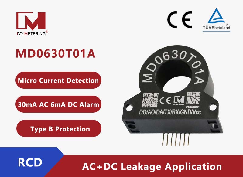 MD0630T01A EVSE GFCI Ground Fault Protection 30mA AC 6mA DC RCD Leakage Current Sensor with Uart